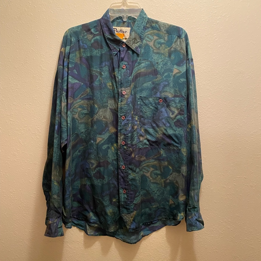 Vintage 90s Protest silk men’s dress shirt